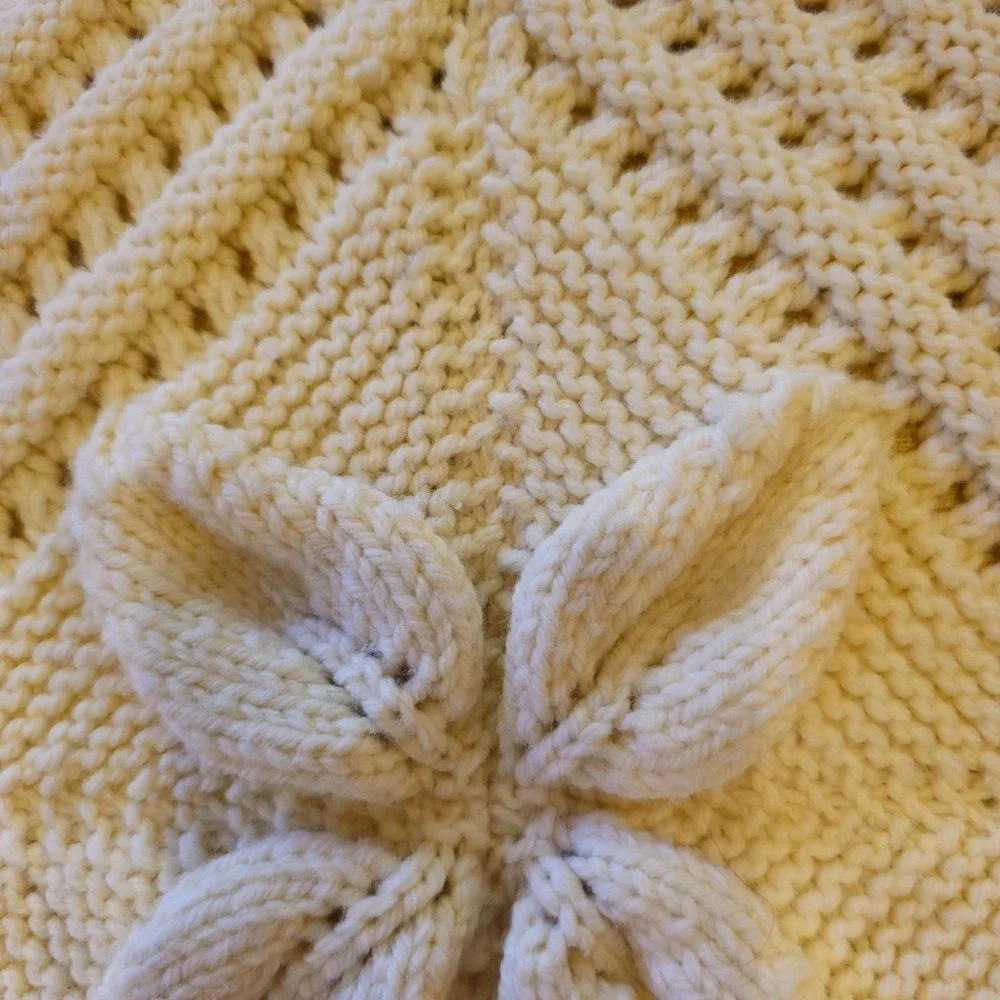 1970s HandKnit 3-D Cream Afghan Bedspread MCM BOHO Cottage Full Queen Pristine